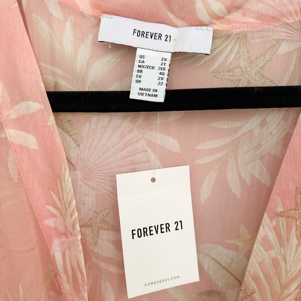 Forever 21 Sea Shell Leaf Sheer Robe Swim Cover Up With Tie 2X NWT - Picture 3 of 6
